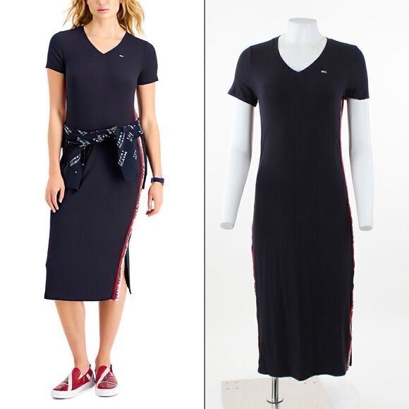 Tommy Jeans Ribbed T-Shirt Dress Sky Captain S - Picture 1 of 5